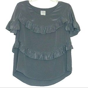 Anthropologie HD in Paris Gray Silk Tiered Ruffled Top Size M